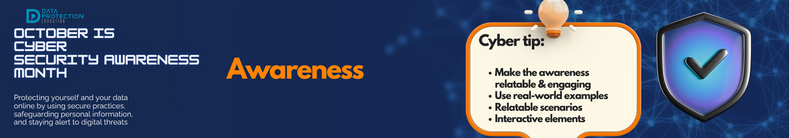 "A graphic announcing 'October is Cyber Security Awareness Month,' with text explaining the importance of creating a cyber emergency contact list in preparation for a cyber attack. It also includes a 'Cyber tip' to assess passwords, turn on MFA, and review critical accounts, especially email. A shield icon with a checkmark and a lightbulb icon are visible."