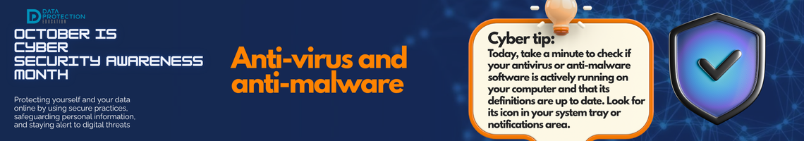 "A graphic announcing 'October is Cyber Security Awareness Month,' with text explaining the importance of creating a cyber emergency contact list in preparation for a cyber attack. It also includes a 'Cyber tip' to assess passwords, turn on MFA, and review critical accounts, especially email. A shield icon with a checkmark and a lightbulb icon are visible."