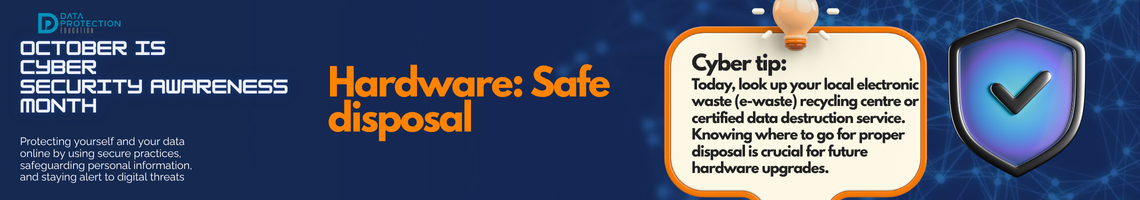 "A graphic announcing 'October is Cyber Security Awareness Month,' with text explaining the importance of creating a cyber emergency contact list in preparation for a cyber attack. It also includes a 'Cyber tip' to assess passwords, turn on MFA, and review critical accounts, especially email. A shield icon with a checkmark and a lightbulb icon are visible."