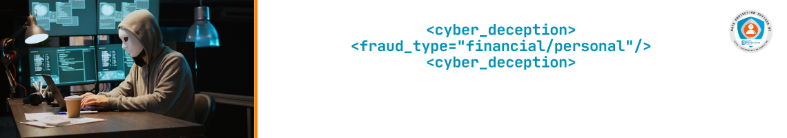 Photo of a masked man at lots of computer screens.  Blue text on a white background:   