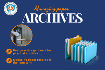 Close-up of neatly stacked paper documents and files in an archive, representing secure record keeping.