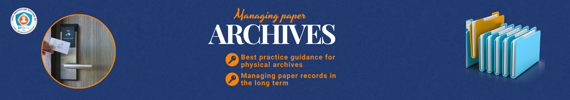 Close-up of stacks of aged paper documents and files within an archive, illustrating physical record