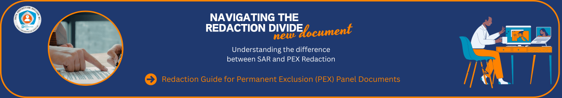 Graphic illustrating the Redaction Guide for PEX Panels, offering clear guidance for schools on sensitive information.