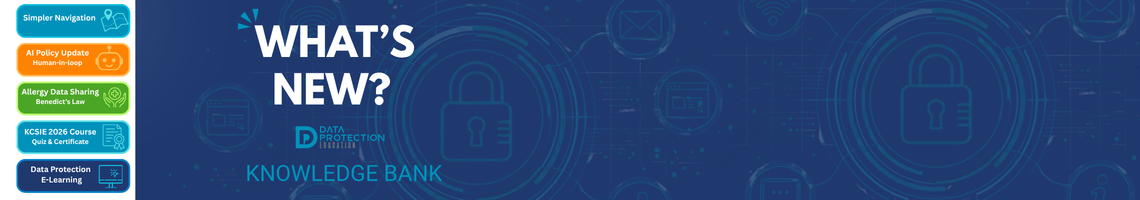 What's New banner for the DPE Knowledge Bank, detailing portal updates, new courses, and 2026 Data Protection e-learning.