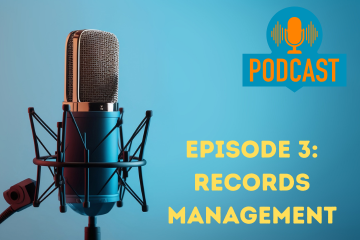 Image of a microphone with a title "Episode 3 records management"