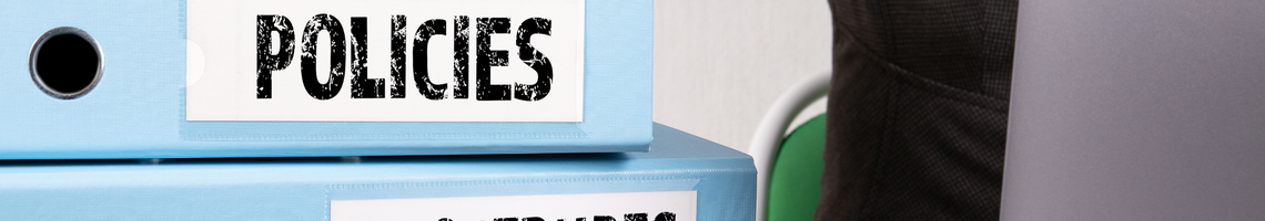policies on a blue folder, procedures on a blue folder